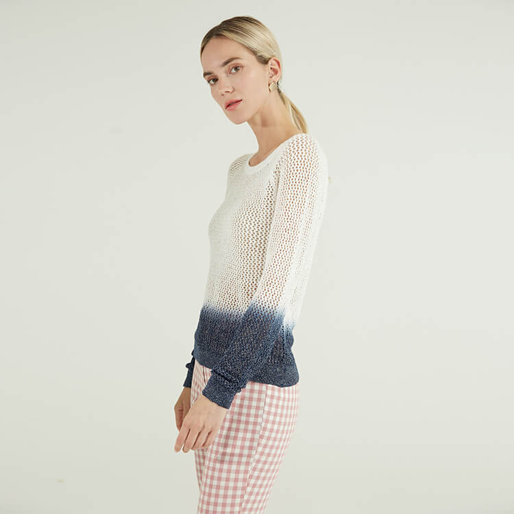 Blauer und weißer Tie-Dye-Hohlfrühlings- und Sommer-Entwurfs-Frauen-kurzer Pullover