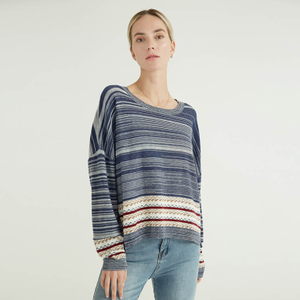 Gestreifte Drucknähte Einfacher und bequemer Strickpullover für Damen