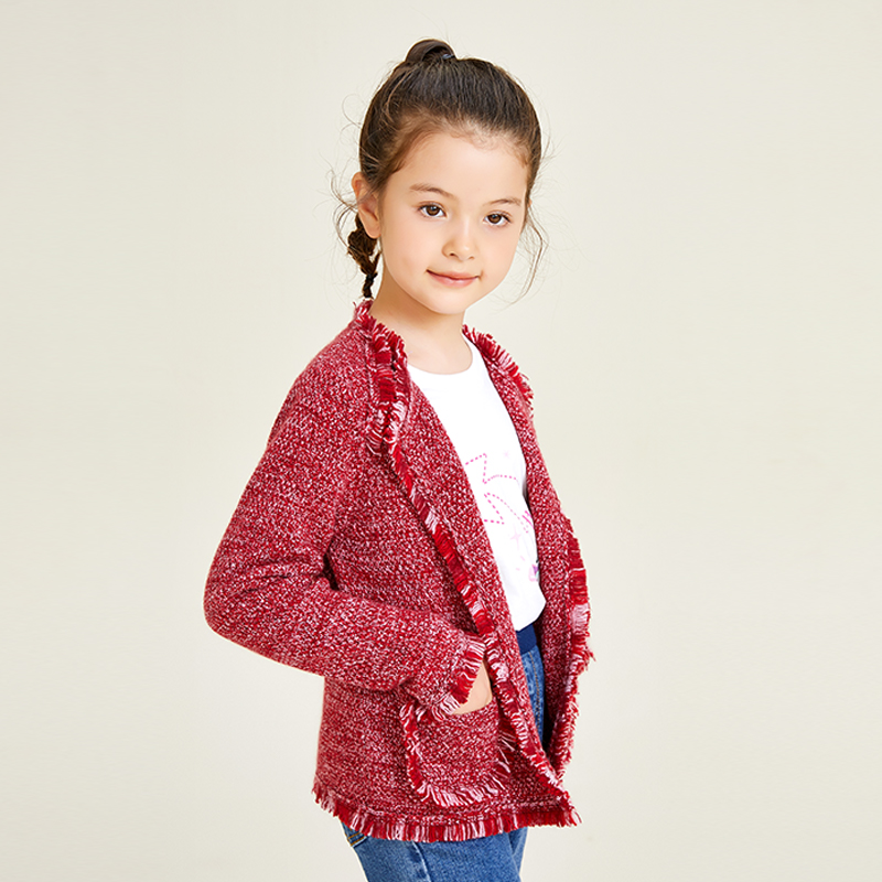 Little Fragrant Red Classic Design Langarm-Strickjacke für Mädchen