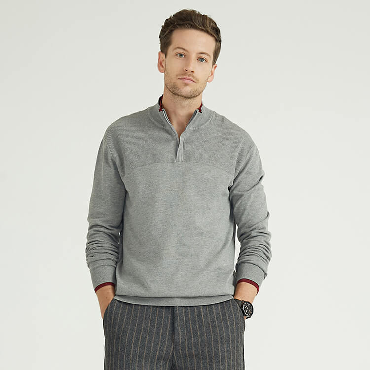 Pullover mit 1/4-Reißverschluss, gestrickt, einfache Kontrastfarbe, langärmliger Herrenpullover