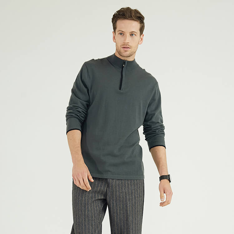 Klassischer Strickpullover mit 1/4-Reißverschluss und flachem Nadeldesign für Herren