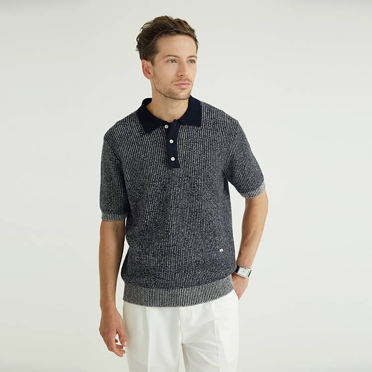 Benutzerdefinierte High-End-Woll-Yak-Mischung gerippte Strick-Poloshirts Golf-Shirts
