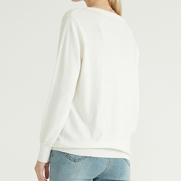Einfarbiger Druck Einfacher Pendler-Pullover aus Baumwolle für Frauen