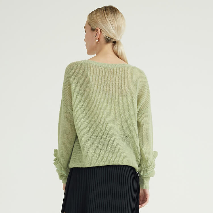 Grüne Frühlings- und Herbst-dünne Hülsen-Spitzen-Entwurf gestrickte Plus-Größen-Damenpullover