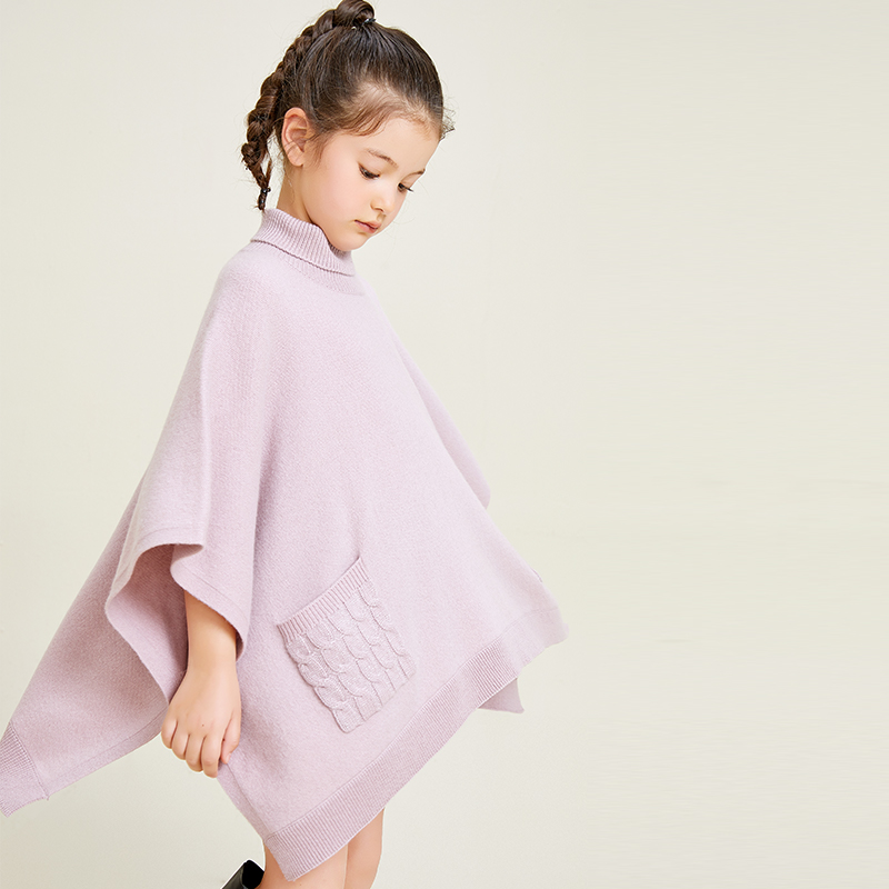Rosa gestrickter ärmelloser Design-Pullover mit Stehkragen für Mädchen