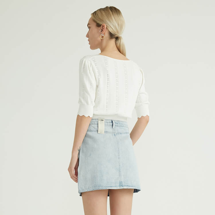 Weißer hohler Muster-Entwurfs-Frauen-Pullover-Pullover mit V-Ausschnitt für Frauen