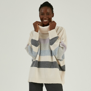 Personalisierter Pullover aus 100 % Wolle mit dickem Rollkragen und Streifen