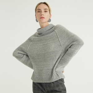 Einfache Mode Rollkragenpullover gestrickt grau 2022 Damen Wollpullover