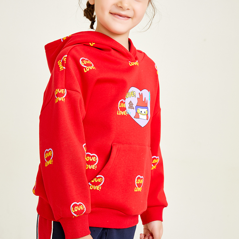 Rotes Mädchen-Sweatshirt mit Cartoon-Print und Kapuze