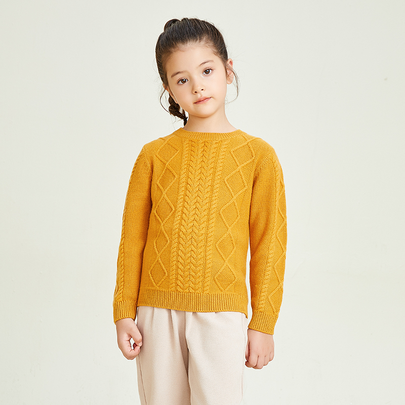 Rundhals-Pullover mit langen Ärmeln und verdrehtem Rautenmuster für Mädchen