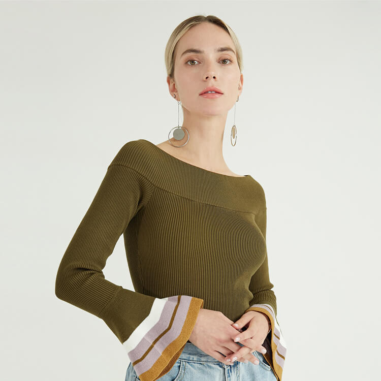 Klassischer Kragen mit ausgestellten Ärmeln, Kaschmir-Strick-Wollpullover für Frauen